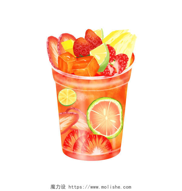 手绘草莓柠檬鲜果汁夏季解暑奶茶饮品元素奶茶元素